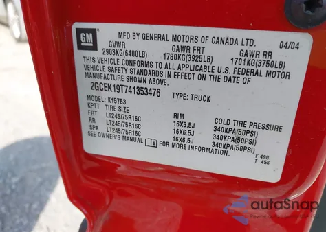 2004 Chevrolet Silverado 1500 Ls from USA, damaged, VIN 2GCEK19T741353476